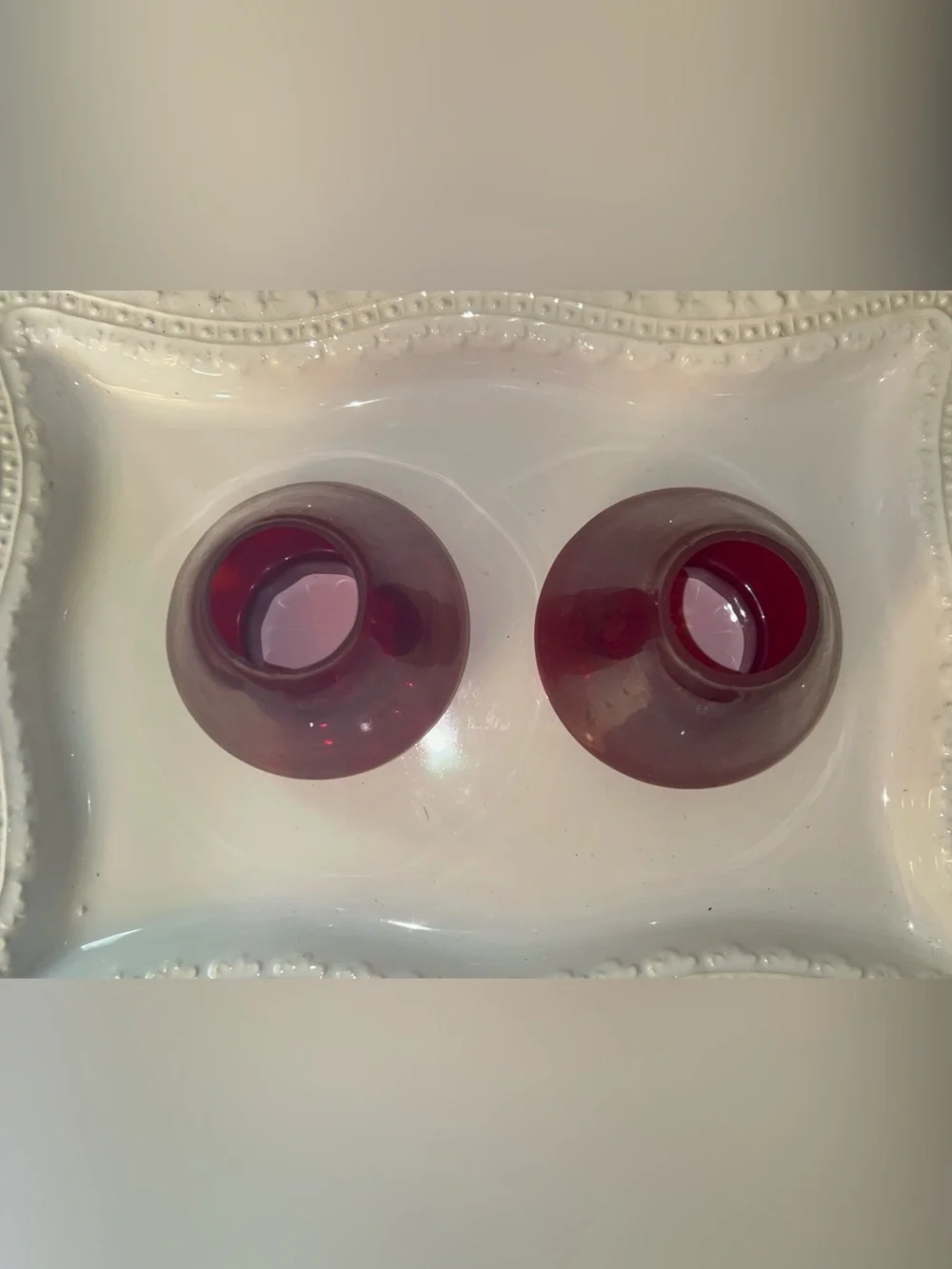 Vintage ruby red glass lamp shades 3.5 inches tall Set 2